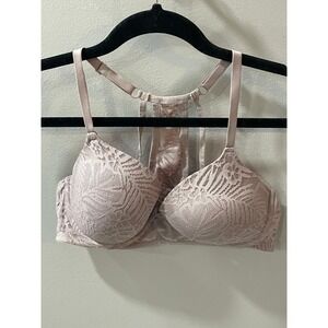 Victoria's Secret PINK 36C Mauve Lace Lightly Lined Front Clasp Racerback Bra